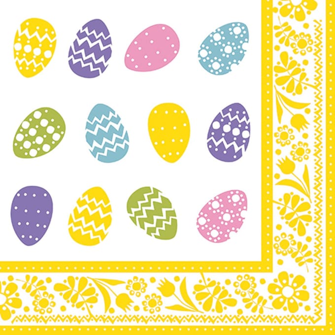 8x 50 Servetten 3-laags 1/4 vouw 40 cm x 40 cm Coloured Eggs