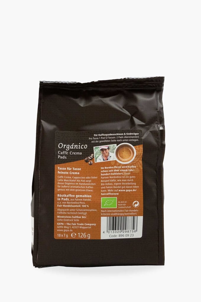 GEPA Organic Crema Pads 18 stuks | Bolivia, Peru, Nicaragua, Tanzania | 85 % Arabica en 15 % Robusta mix voor Senseo machines | Biologisch