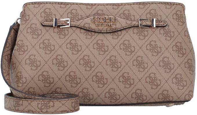 GUESS Schoudertas Katya Crossbody Top Zip Latte Logo Lichtbruin