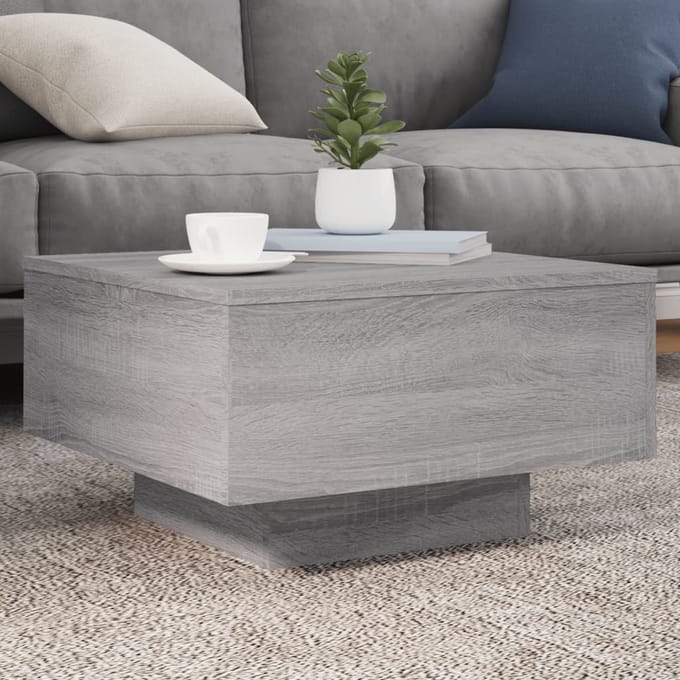 vidaXL - Salontafel - met - LED-verlichting - 55x55x31 - cm - grijs - sonoma - eiken
