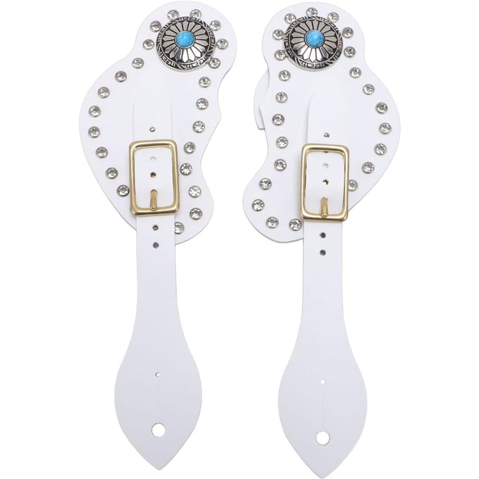 2 Stuks Spoorriem Set Kunstleer Strass Decoraties Verstelbare Spoorhouder voor Cowboys wit