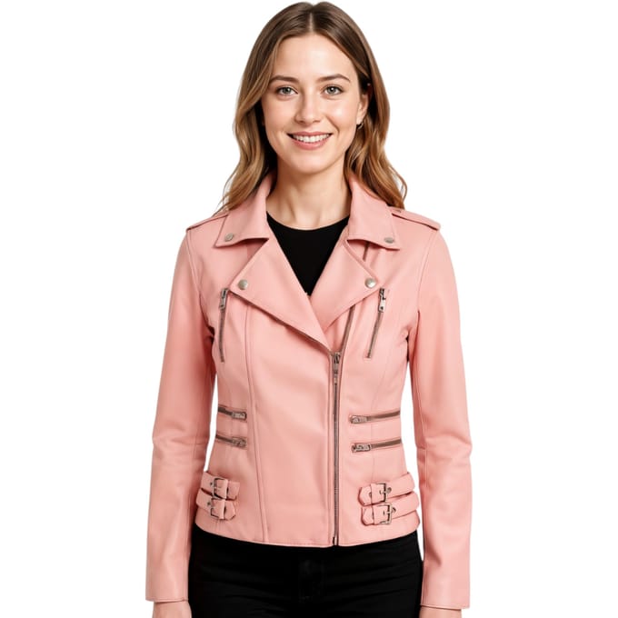 Dames leren babyroze Brando bikerjack - Constantia