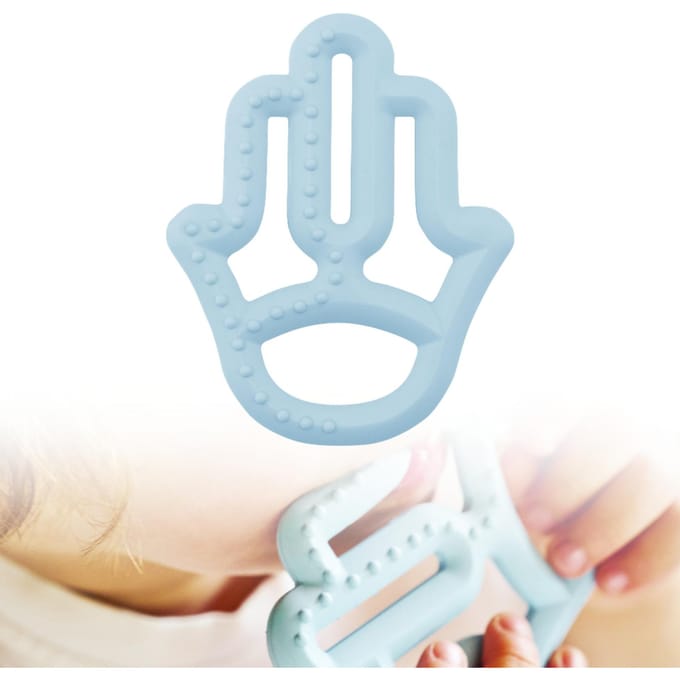 Anneau de dentition en silicone pour bébés Jouet Main de Maman Bleu MinikOiOi 1 pièce.