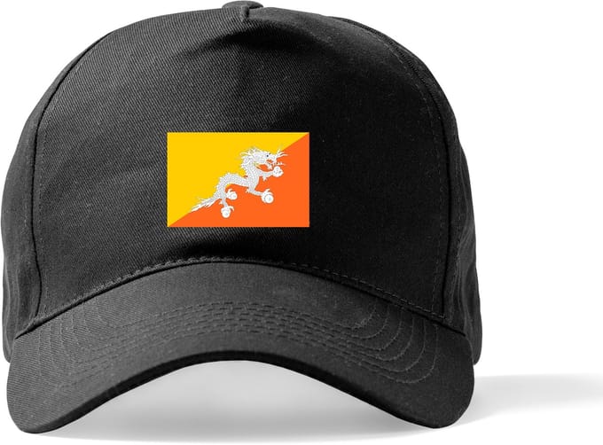 Zwarte Pet Beechfield met Wereldvlaggen, land Bhutan klittenbandsluiting