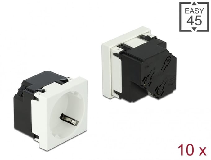 Delock Easy 45 Grounded Power Socket with a 45Ã‚Â° arrangement 45 x 45 mm 10 pieces