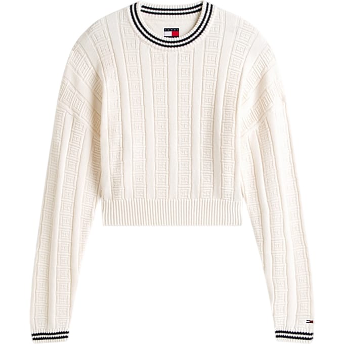 Tommy Hilfiger Boxy Flag Cable Sweater Ancient White Taglia: M | Maglioni a maglia Outlet | Donna | Bianco