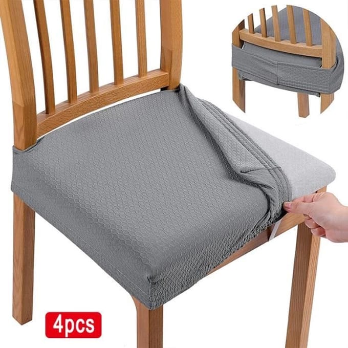 Set van 4 elastische jacquard stoelhoezen voor de eetkamerstoel, afneembaar en wasbaar (lichtgrijs)