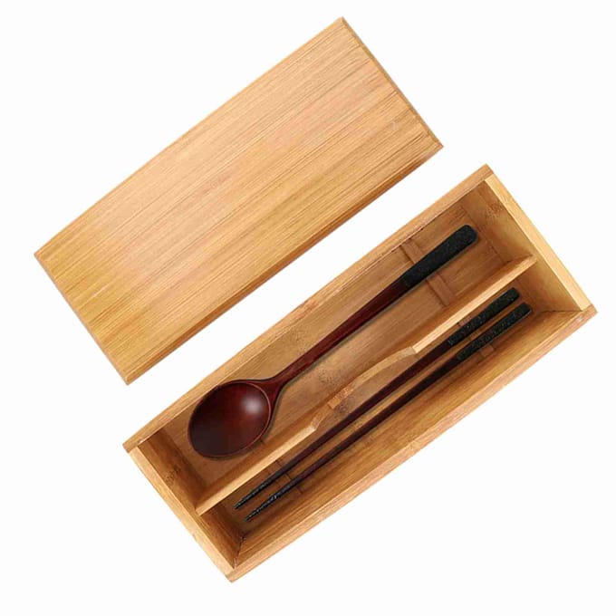 Japanse Eetstokjes Doos Servies Lepel Kooi Bamboe Opbergdoos Container beige