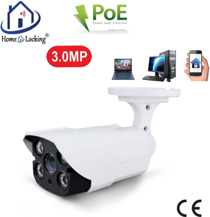 Home-Locking POE IP-camera bullet met bewegingsdetectie 3.0MP. C-1210