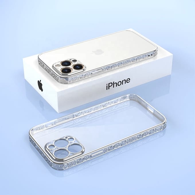 Smartphonica iPhone 13 Pro Max hoesje met 3D metallic opdruk - Zilver geschikt voor iPhone 13 Pro Max