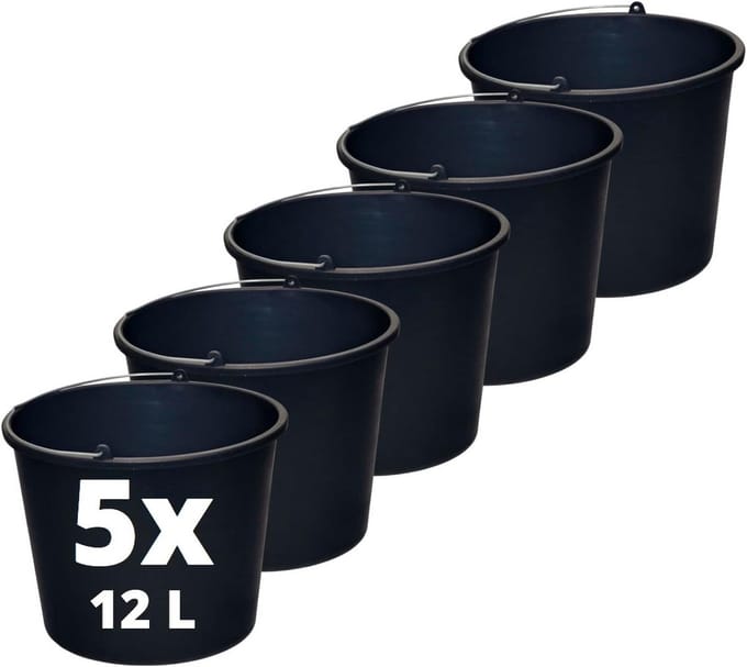 Bouwemmer 12 liter Geurneutraal Robuust Flexibel Kunststof Set van 5