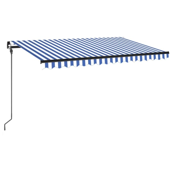 vidaXL - Luifel - handmatig - uittrekbaar - met - LED - 400x300 - cm - blauw - en - wit