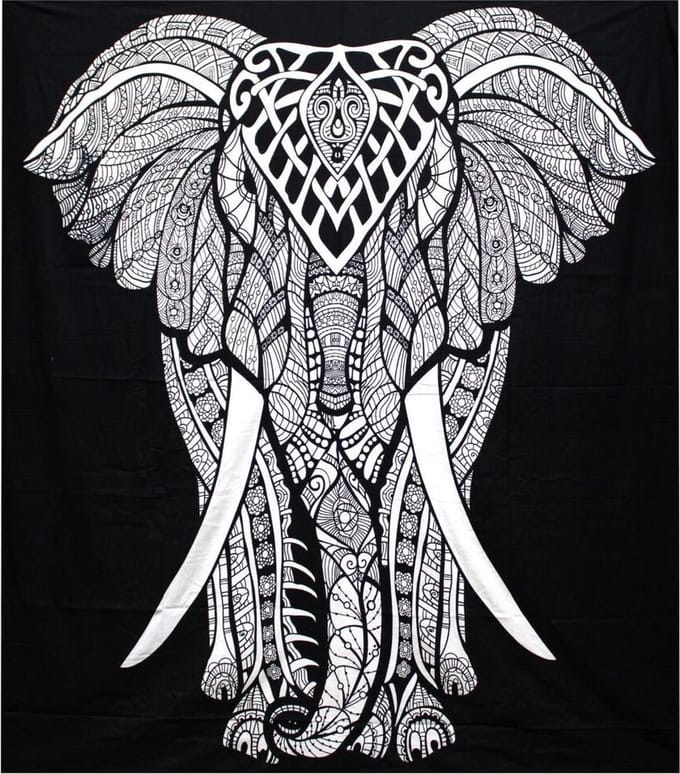 Zwart-wit katoenen sprei + wandkleed - Olifant