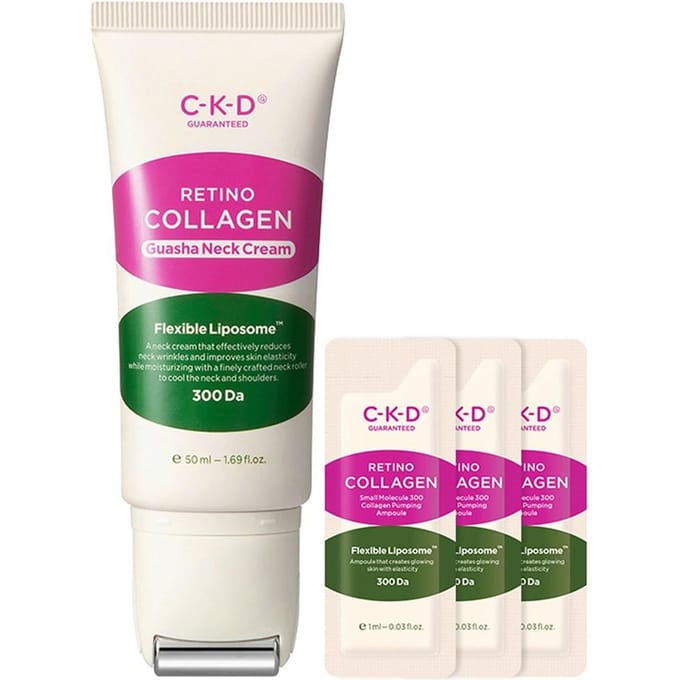 CKD Retino Collageen Gua Sha Nek Rimpel Crème 50ml + Collageen Ampul 1ml 3p set, 1 set pink