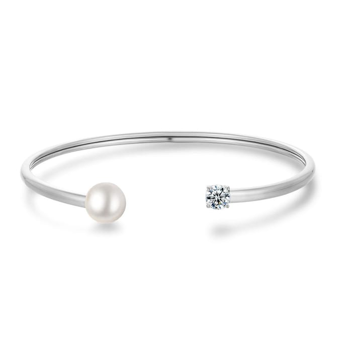 Twice As Nice Armband in edelstaal, bangle, parel en zirkonia 6cm