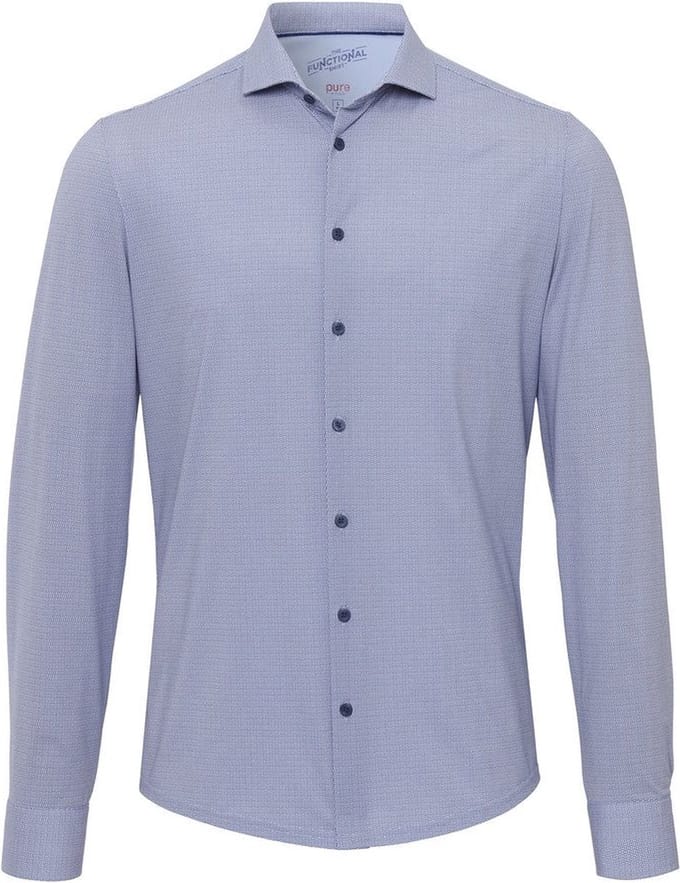Pure The Functional Shirt Print Blauw - Maat 36 - Heren - Overhemden Casual