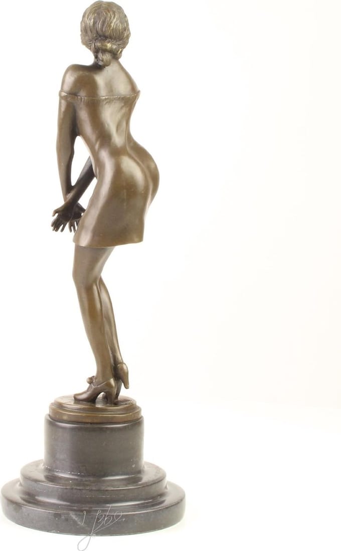 Bronzen beeld Peinzende vrouw - Bronzen beeldje - Sculptuur - 35,9 cm hoog