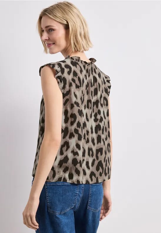 Blousetop met gespleten hals en ruches