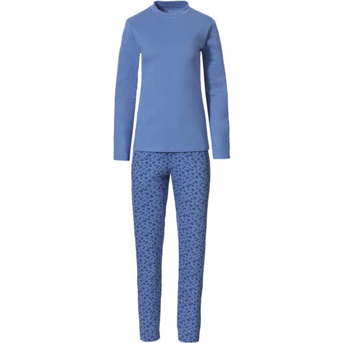 By Louise Dames Pyjama Set Interlock Lange Mouw + Broek Blauw - Maat XL