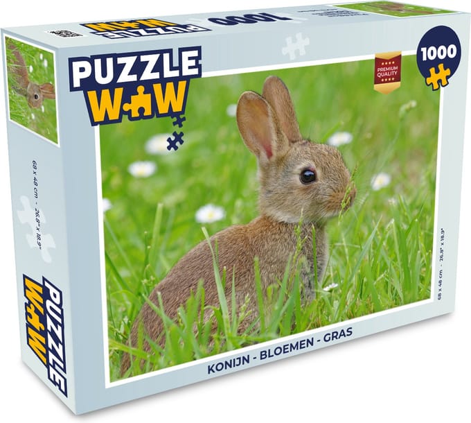 Puzzel Konijn - Bloemen - Gras - Legpuzzel - Puzzel 1000 stukjes volwassenen