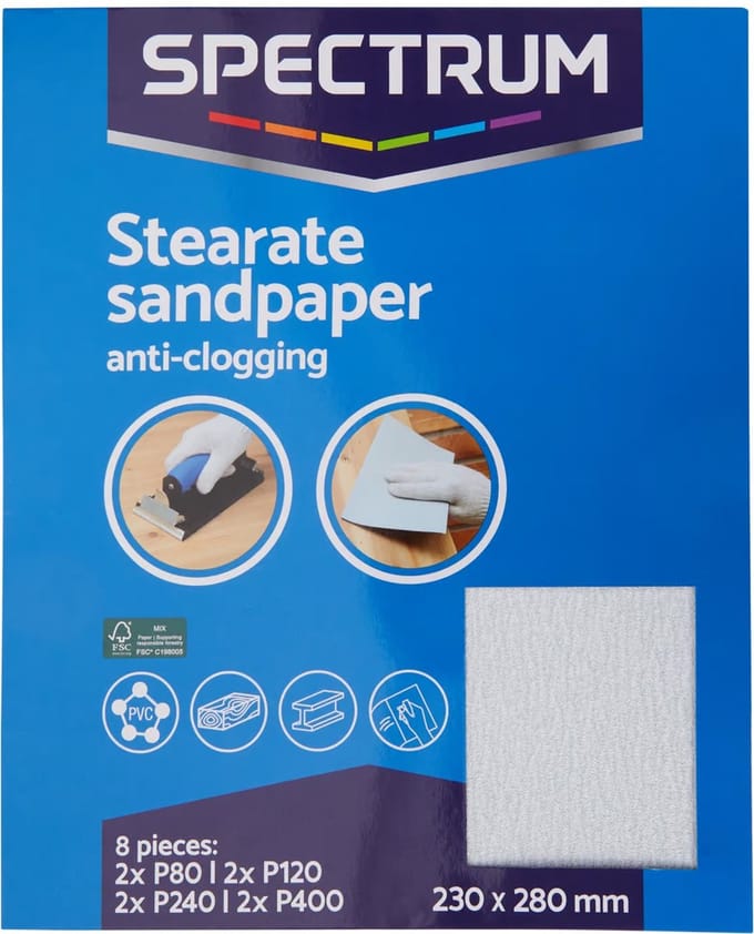 Spectrum schuurpapier - Anti Clogging - 8 stuks - Bouw - Techniek - Verschillende formaten - Schuurpapier