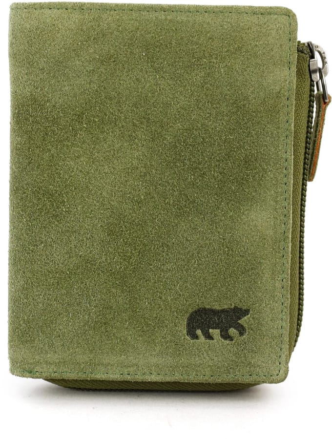 Bear Design Gungun Suede Leren Ritsportemonnee - Mosgroen