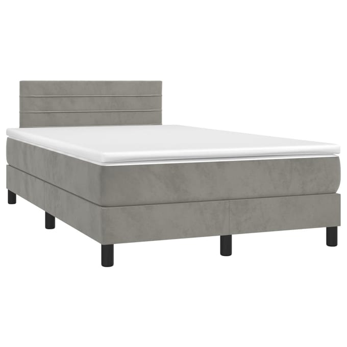 vidaXL - Boxspring - met - matras - en - LED - fluweel - lichtgrijs - 120x200 - cm