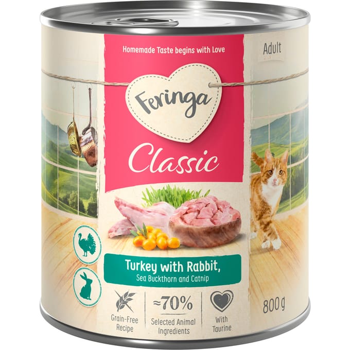 6x800g Feringa Classic Meat Menu Konijn & Kalkoen Kattenvoer