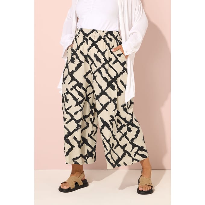 Yours Natural Brown Abstract Print Wijde Broek Size 48