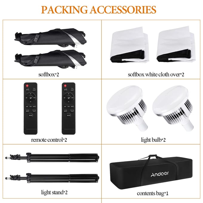 Andoer Studio Fotografie Lichtset Softbox Verlichtingsset met 85W 2800K-5700K Tweekleurige temperatuur UK Plug