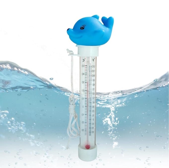 Drijvende Zwembadthermometer - Temperatuurmeter Touwtje - Water Temperatuur Meten - Gemakkelijk Leesbaar Display - 20 Centimeter - Dolfijn