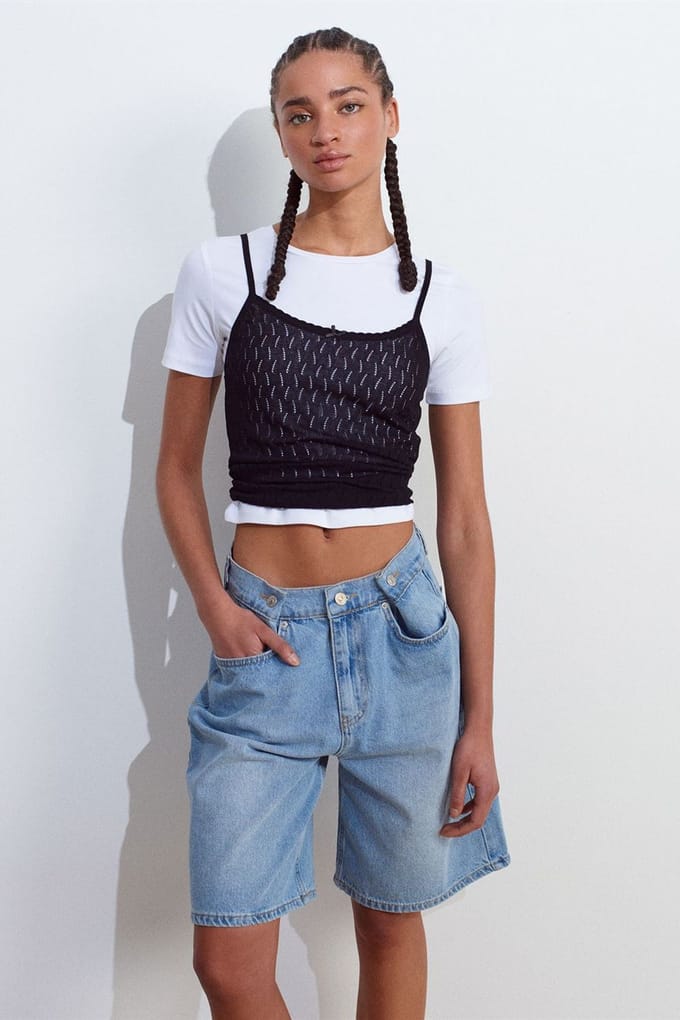 Getextureerde Crop Cami Blouse met Strikdetail
