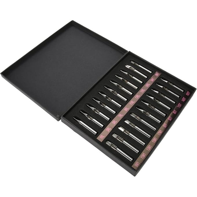 22 stuks set Maten Roestvrij Staal Tattoo Mondstuk Tips Naald Mondstuk Mix Kit met Sleufdoos Verpakking black