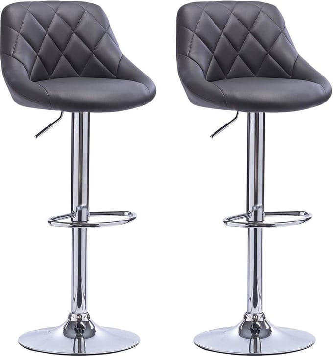Designer Barkruk - Grijs - Velvet - Ergonomisch - Verstelbaar - Zithoogte 60-82cm - Set van 2
