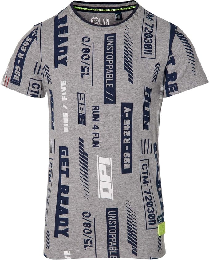 Quapi jongens t-shirt Fabiano Grey Melee Text - maat 146/152