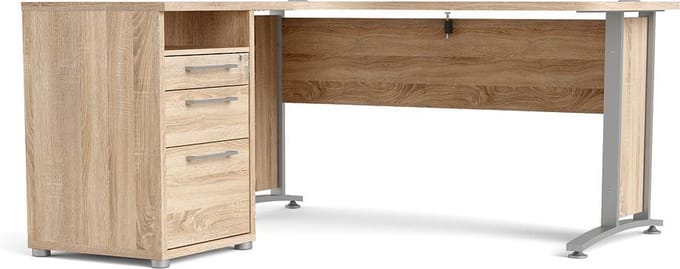 Prisme Hoekbureau met 1 plank en 3 laden, eiken decor