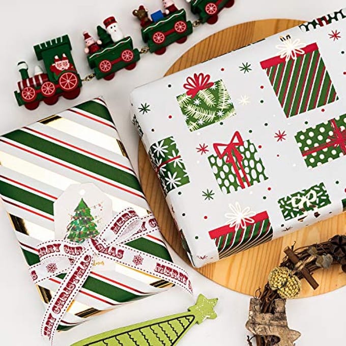 Inpakpapierrol Groen met Glitter - 4 Rollen 76 cm x 305 cm