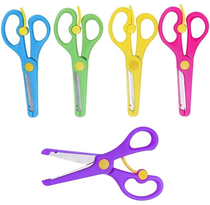 Fako Bijoux - 5x Kinderschaar - Easy Open - Stainless Steel - Plastic Punt - 13.5cm - Mix - 5 Stuks