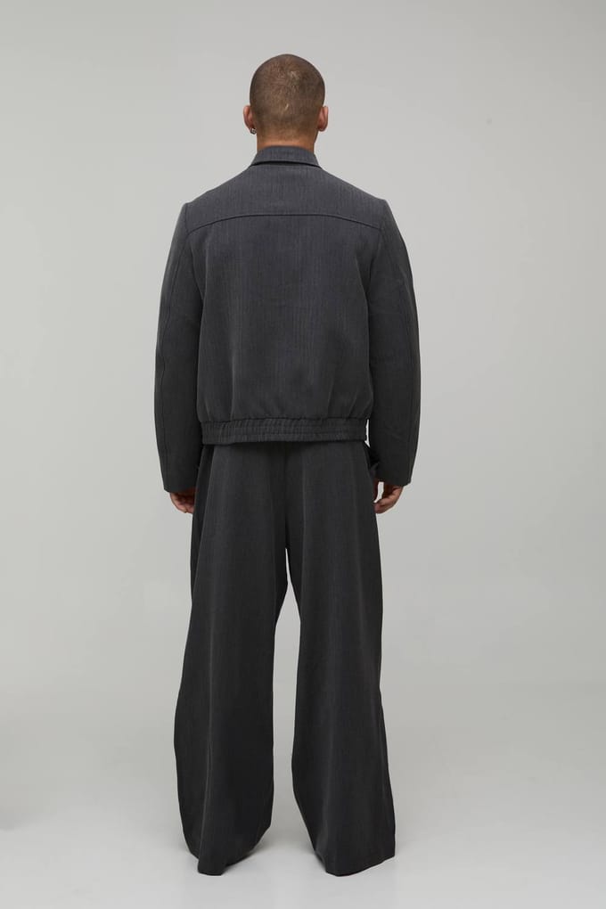 Herringbone Relaxed Fit Tailored Co-Ord Jacket | Black | Size Medium