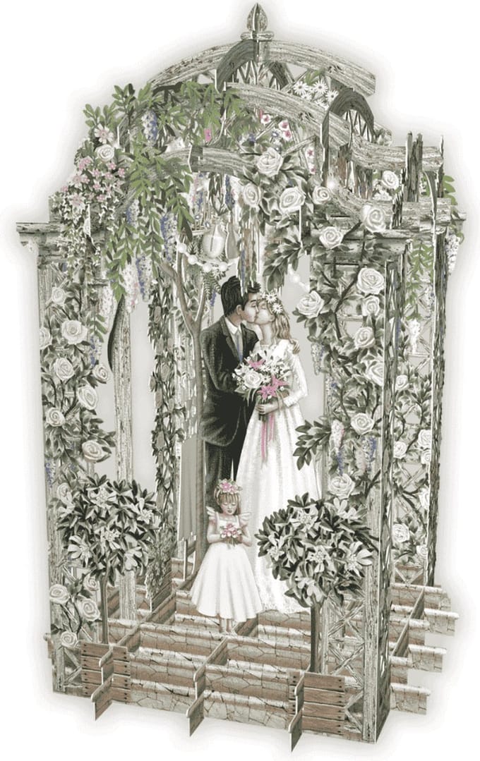 3D Wenskaart Bruidspaar Wedding Arbour – Luxe Laser Cut Kaart met Envelop