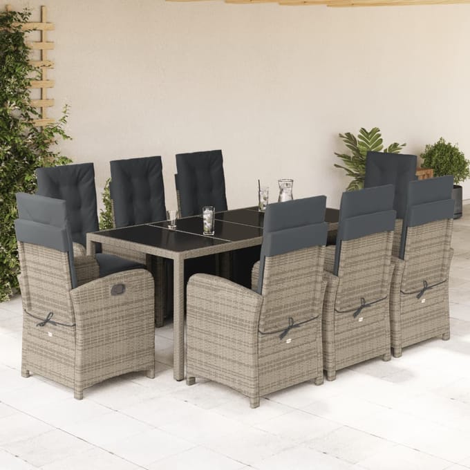 vidaXL - 9-delige - Tuinset - met - kussens - poly - rattan - grijs