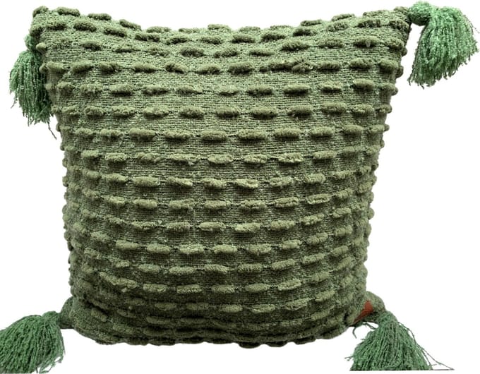 Rocaflor Kussen chenille groen met kwastjes 50x50cm