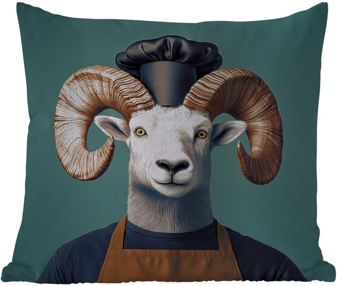 Buitenkussen - Geit - Hoorns - Kokskleding - 45x45 cm - Weerbestendig