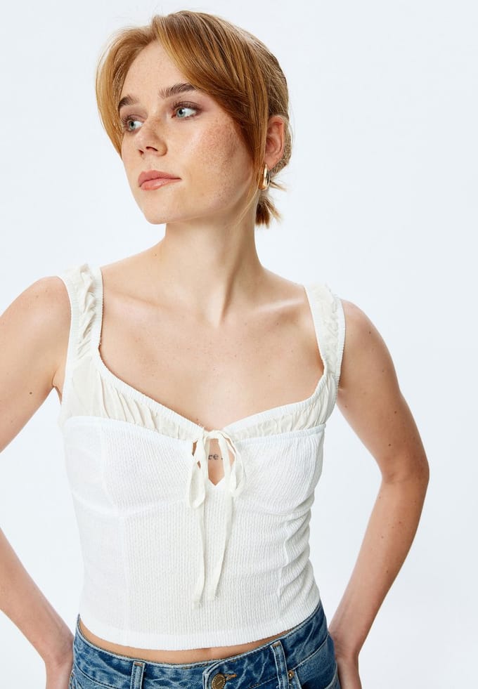 Kanten kraag Mouwloos Tanktop