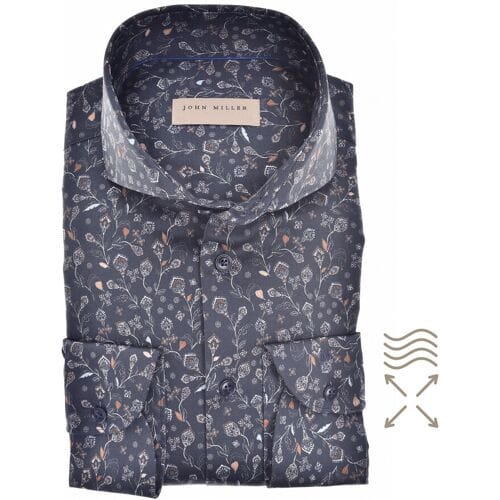 John Miller Overhemd Tailored Petal Pattern Donker Blauw / male