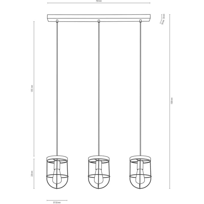 Envostar Neptuna hanglamp, 3-lamps lineair