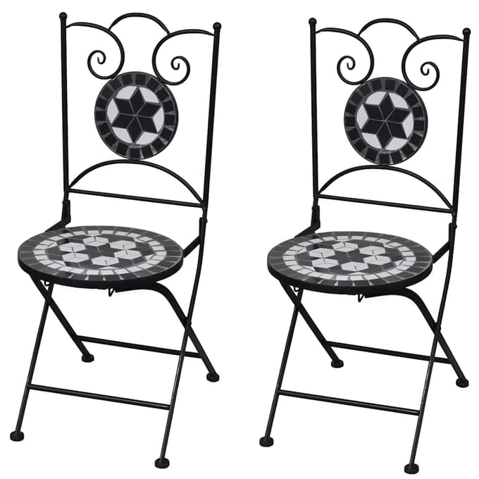 vidaXL - Opklapbare - stoelen, - 2 - stuks, - keramisch, - zwart - en - wit
