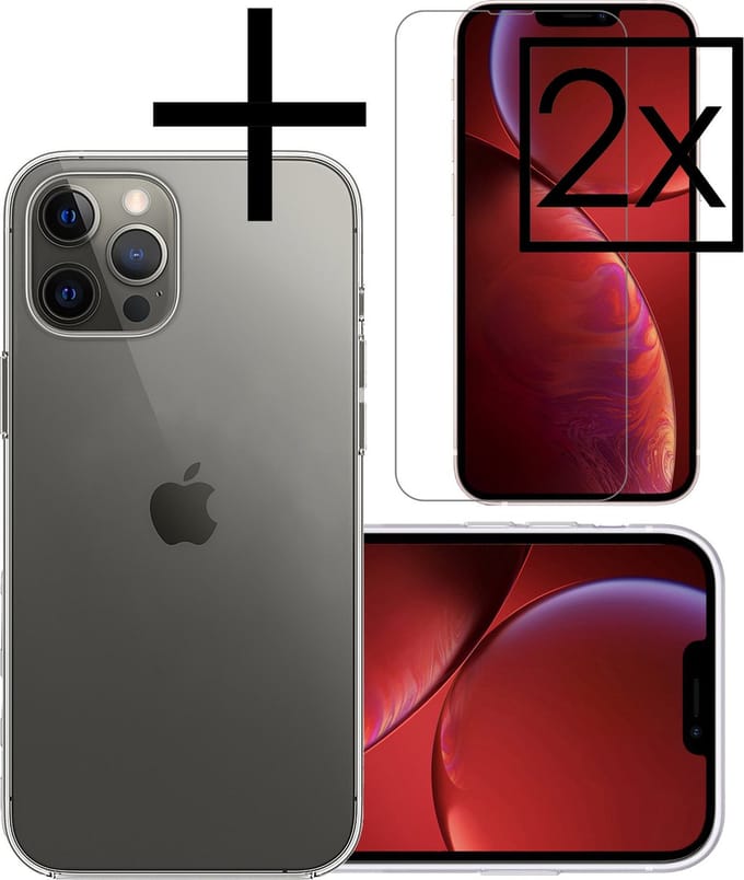 Hoesje - Met 2x Screenprotector - Geschikt voor Apple iPhone 14 Pro Max - Sterk & Shockproof - Back Cover - Siliconen Case - Telefoon Hoes - Transparant