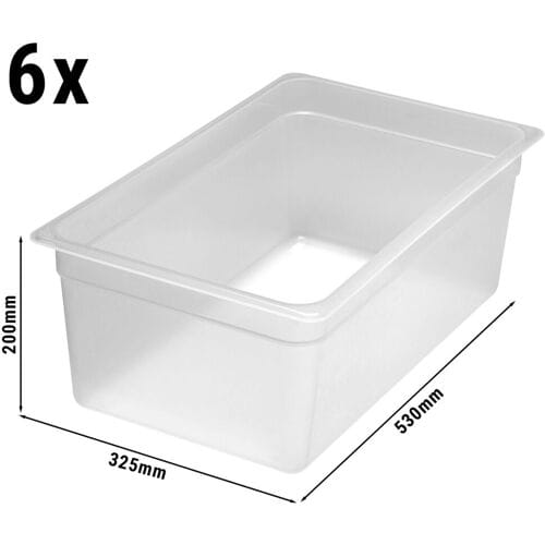 (6 stuks) CAMBRO Polypropyleen Gastronormbak 1/1 - Melkwit - Hoogte: 200mm