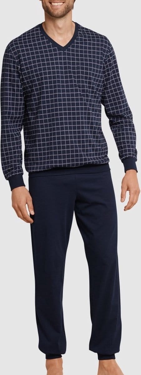 Schiesser Heren Pyjama - Donkerblauw - V Hals - Maat S